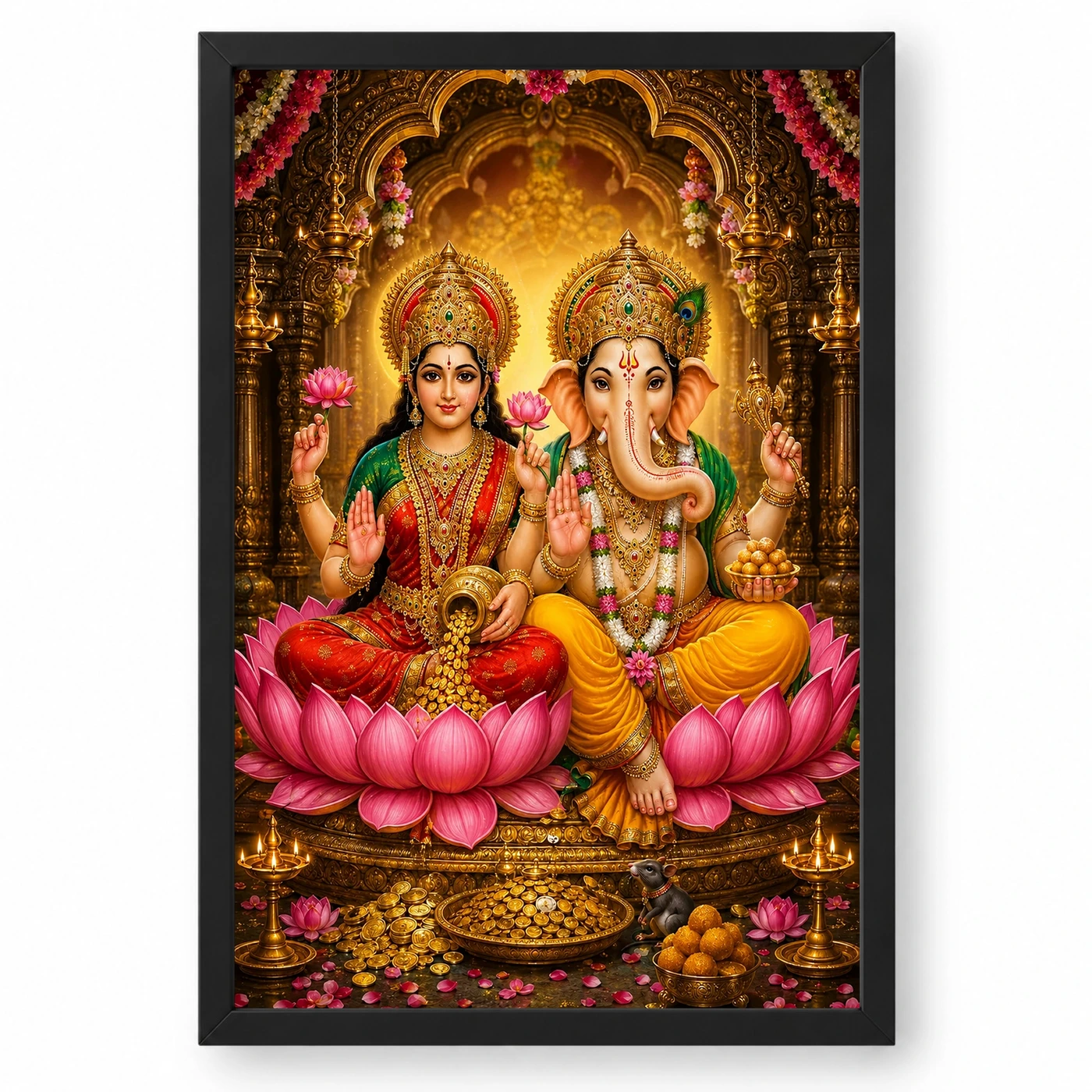 Lakshmi Ganesha Peaceful Home Mandir Composition Photo Frame