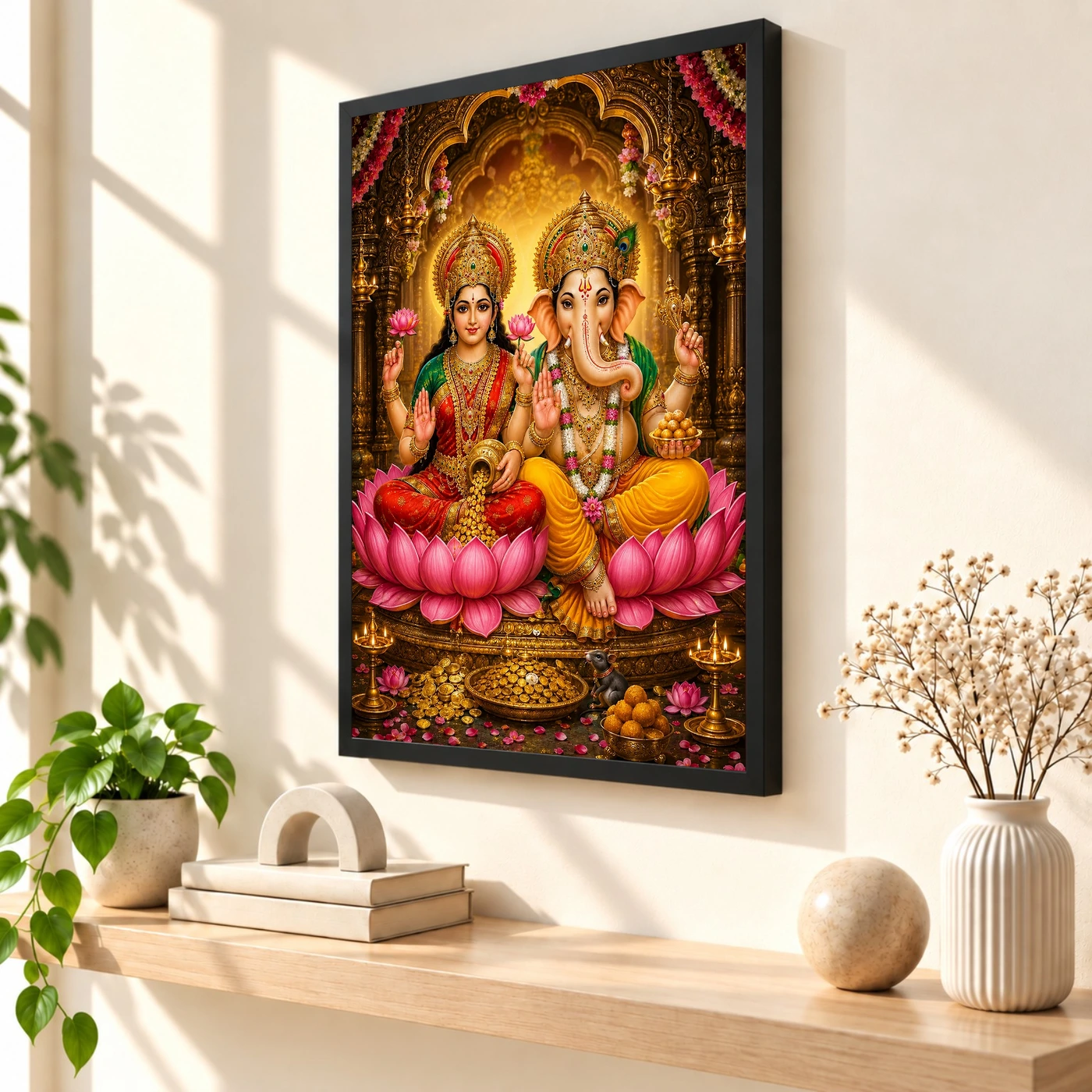 Lakshmi Ganesha Peaceful Home Mandir Composition Photo Frame, view 2