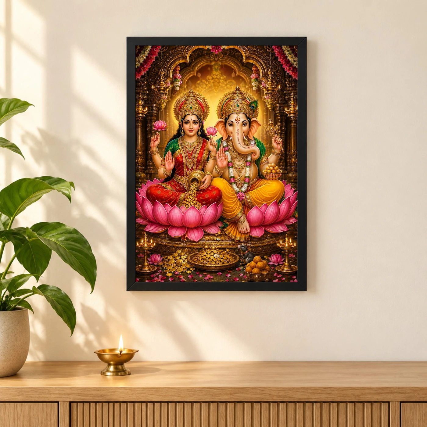 Lakshmi Ganesha Peaceful Home Mandir Composition Photo Frame, view 3