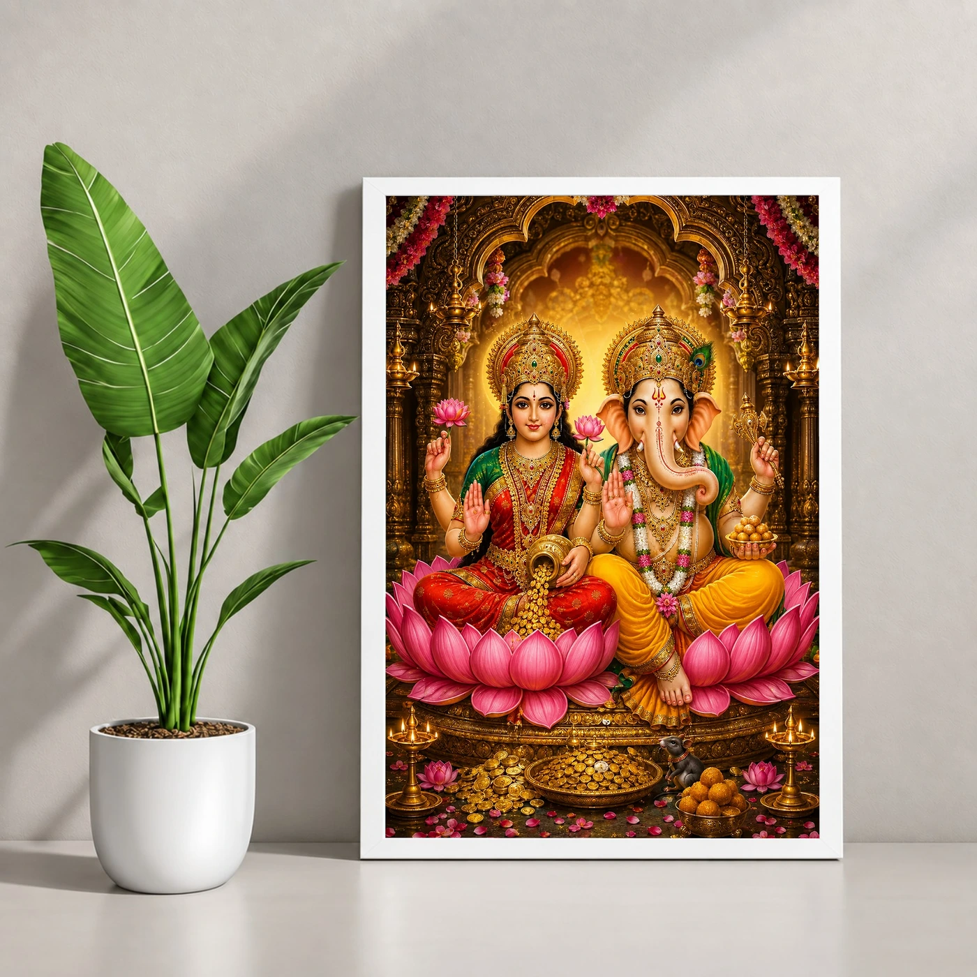 Lakshmi Ganesha Peaceful Home Mandir Composition Photo Frame, view 4