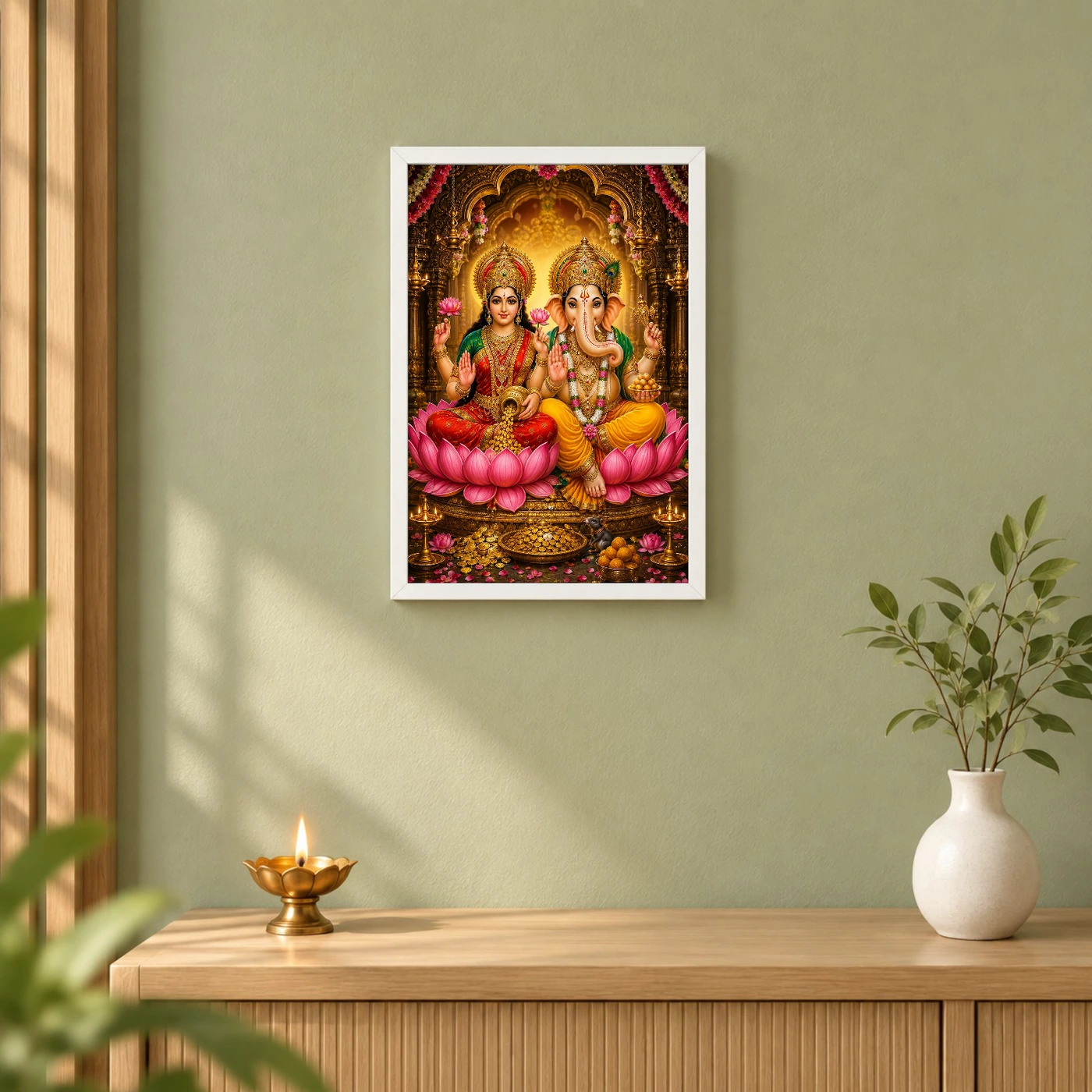 Lakshmi Ganesha Peaceful Home Mandir Composition Photo Frame, view 6