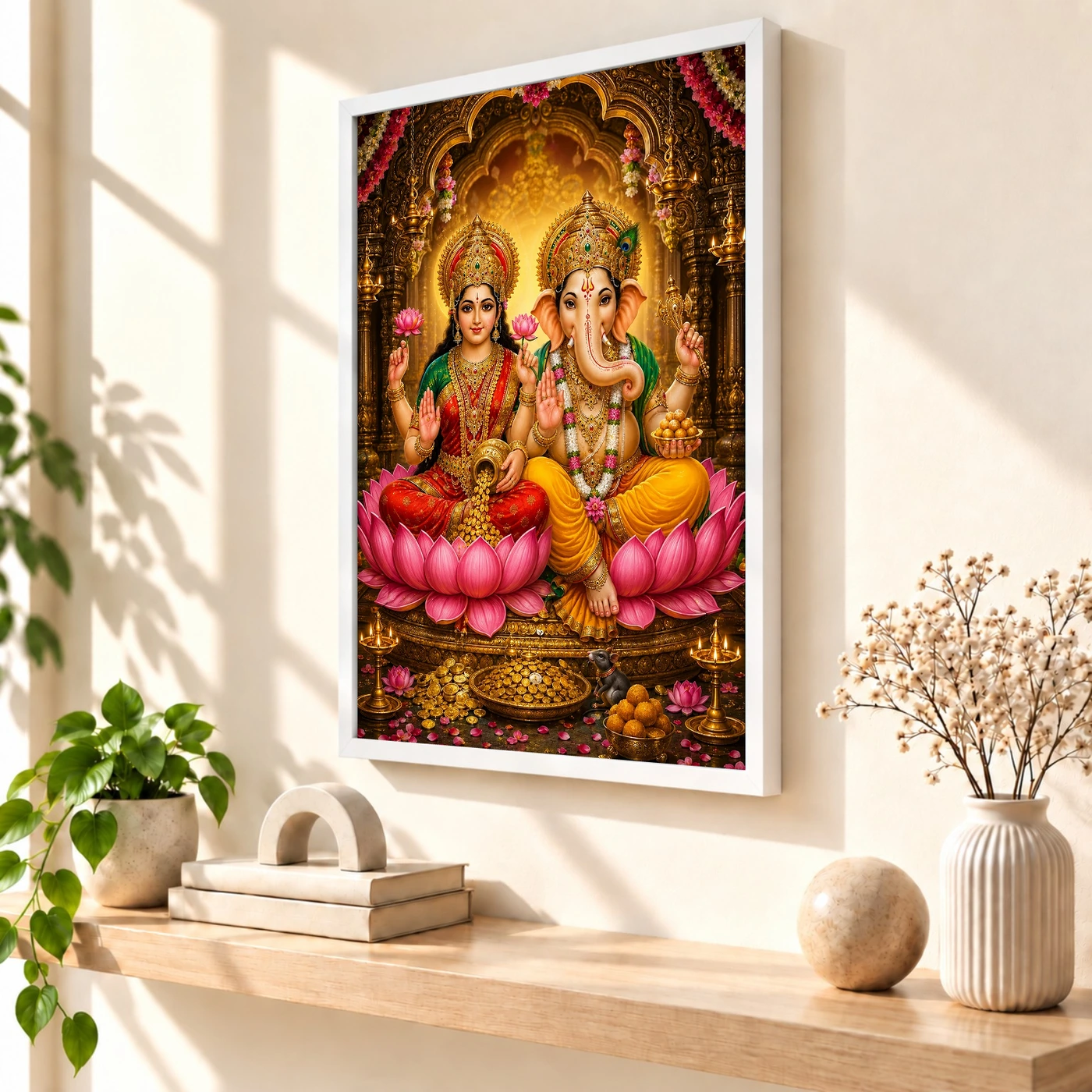 Lakshmi Ganesha Peaceful Home Mandir Composition Photo Frame, view 7