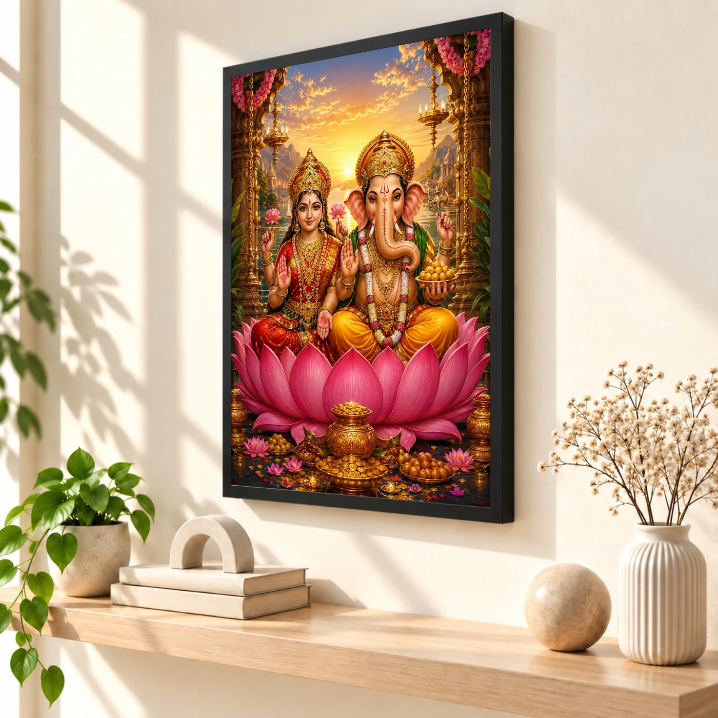 Lakshmi Ganesha Serene Sunrise Blessing Photo Frame, view 2