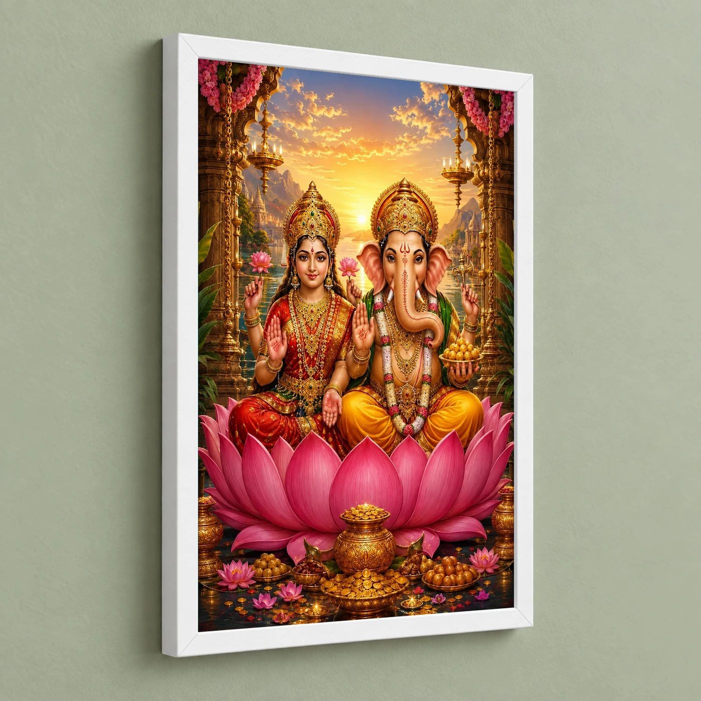 Lakshmi Ganesha Serene Sunrise Blessing Photo Frame, view 5