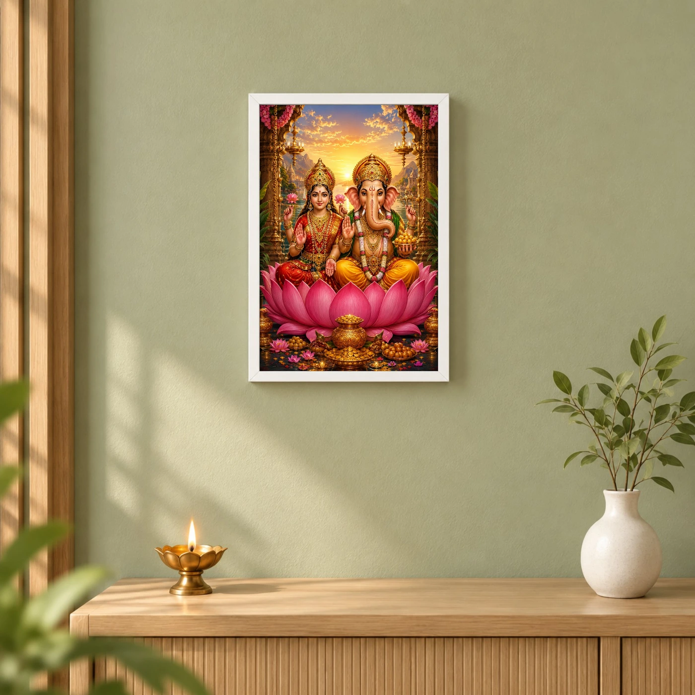 Lakshmi Ganesha Serene Sunrise Blessing Photo Frame, view 6