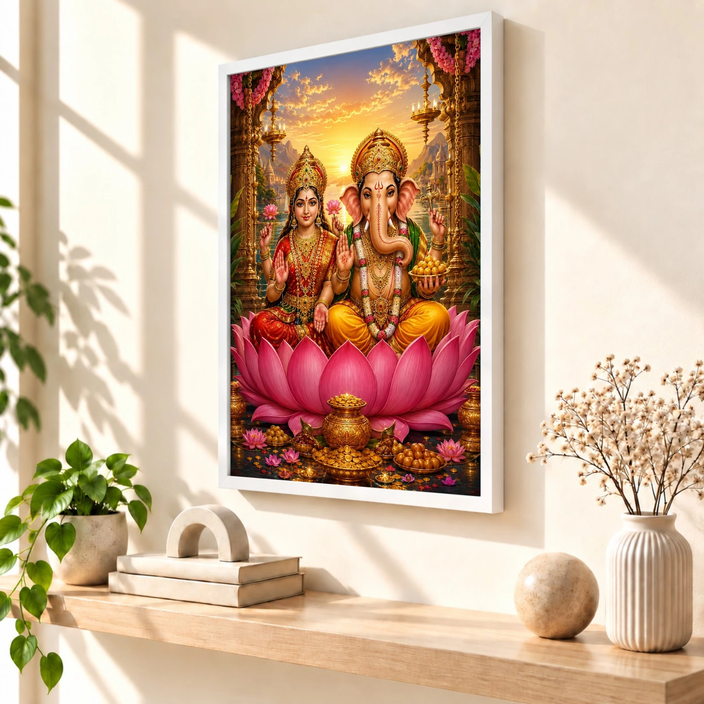 Lakshmi Ganesha Serene Sunrise Blessing Photo Frame, view 7