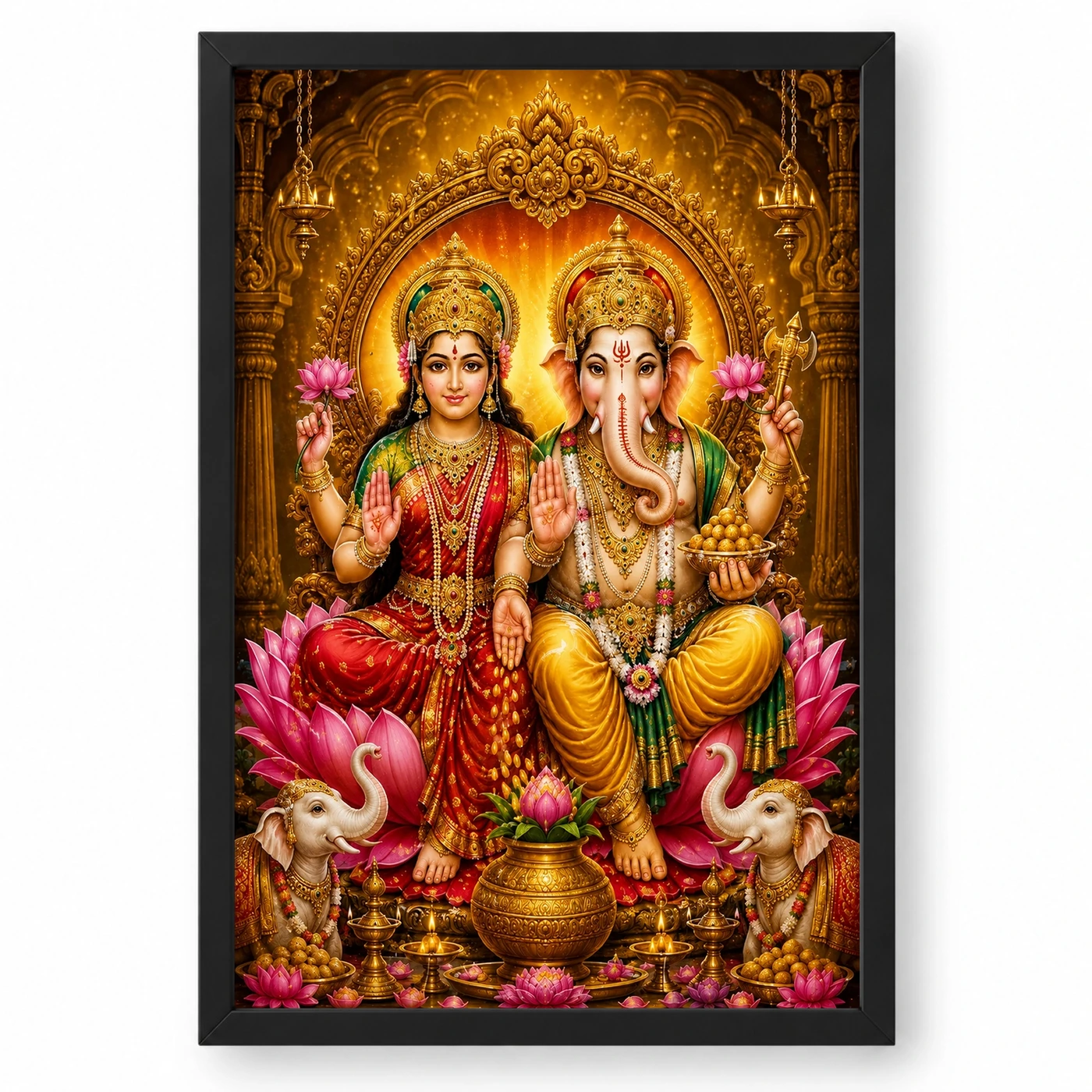 Lakshmi Ganesha Traditional Indian Miniature-Inspired Devotional Art Photo Frame