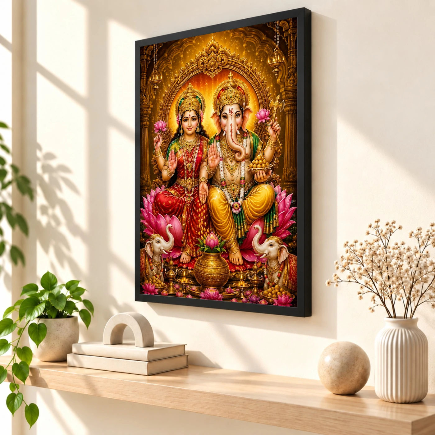 Lakshmi Ganesha Traditional Indian Miniature-Inspired Devotional Art Photo Frame, view 2