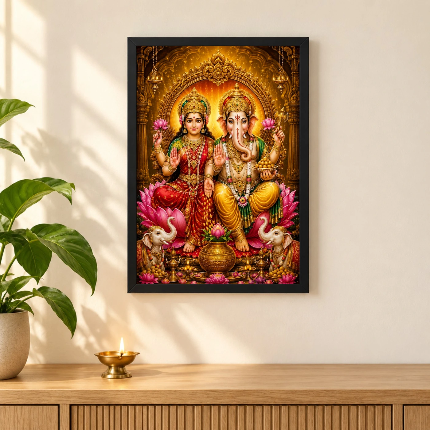Lakshmi Ganesha Traditional Indian Miniature-Inspired Devotional Art Photo Frame, view 3