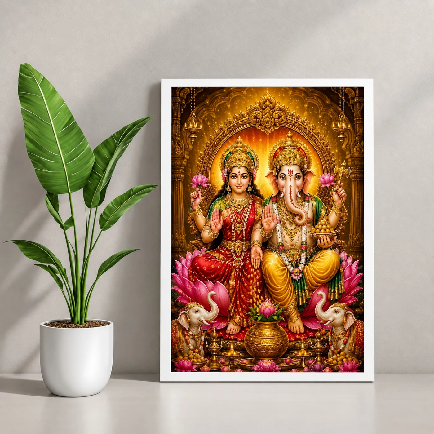 Lakshmi Ganesha Traditional Indian Miniature-Inspired Devotional Art Photo Frame, view 4