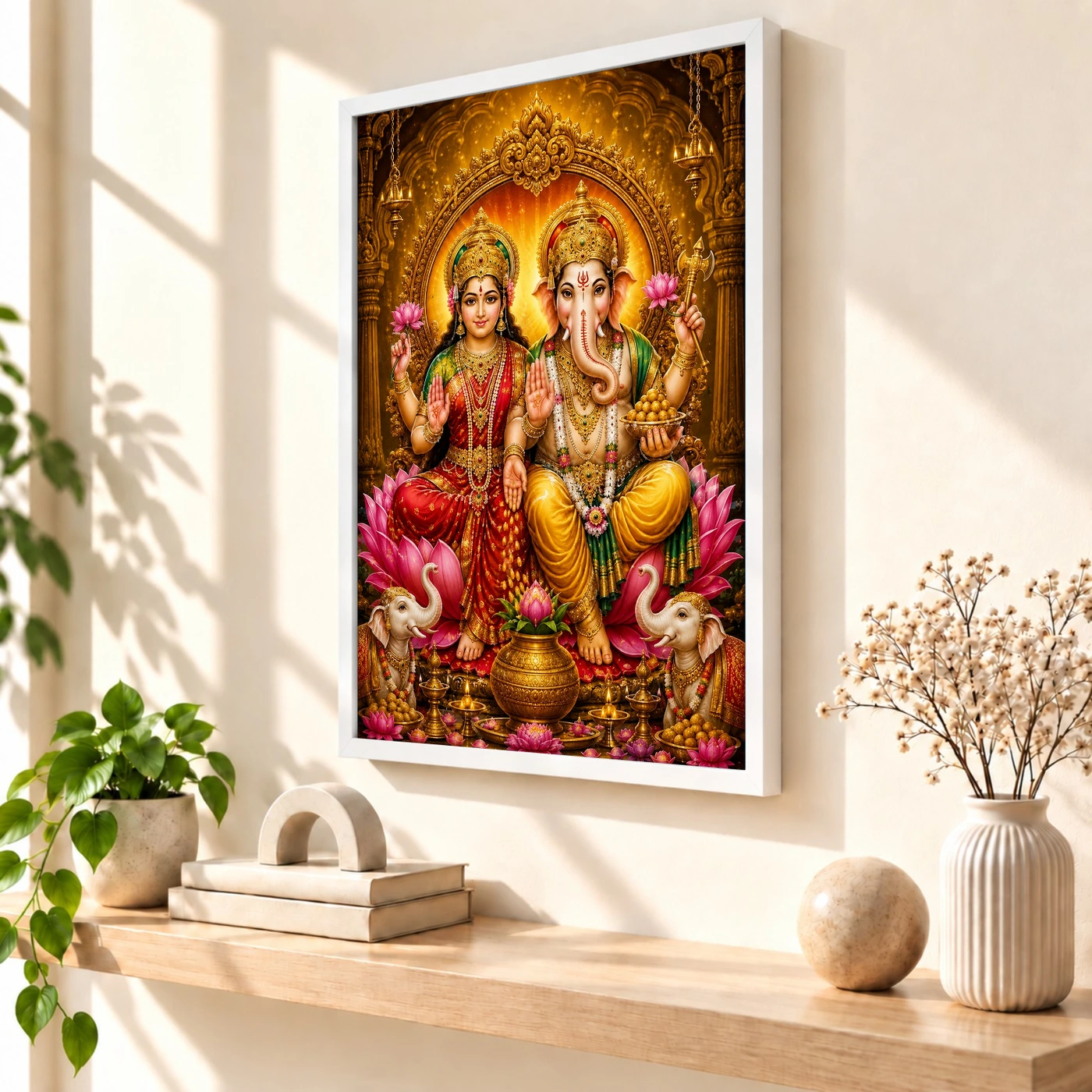 Lakshmi Ganesha Traditional Indian Miniature-Inspired Devotional Art Photo Frame, view 7