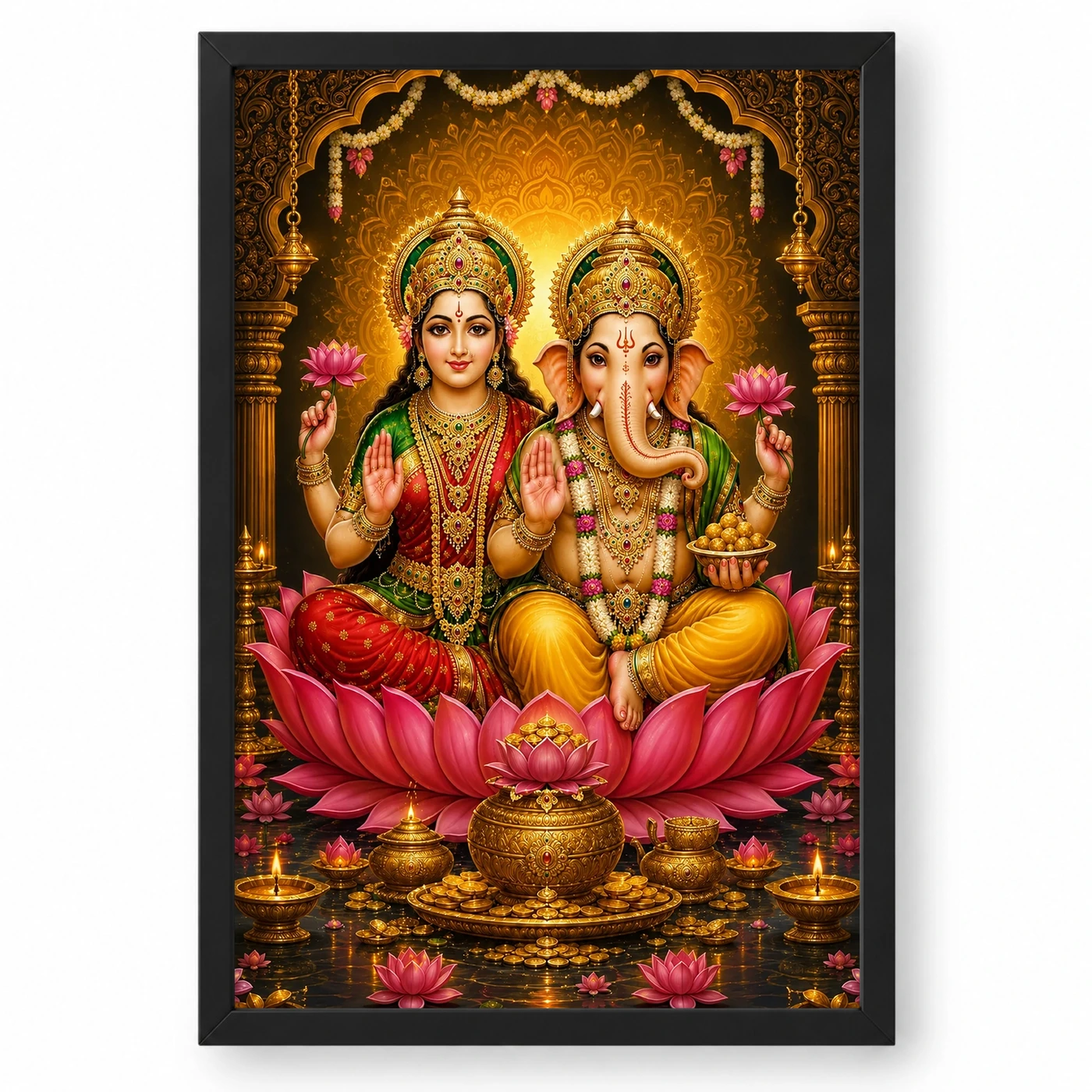 Lakshmi Ganesha Vivid Premium Spiritual Poster Art Photo Frame