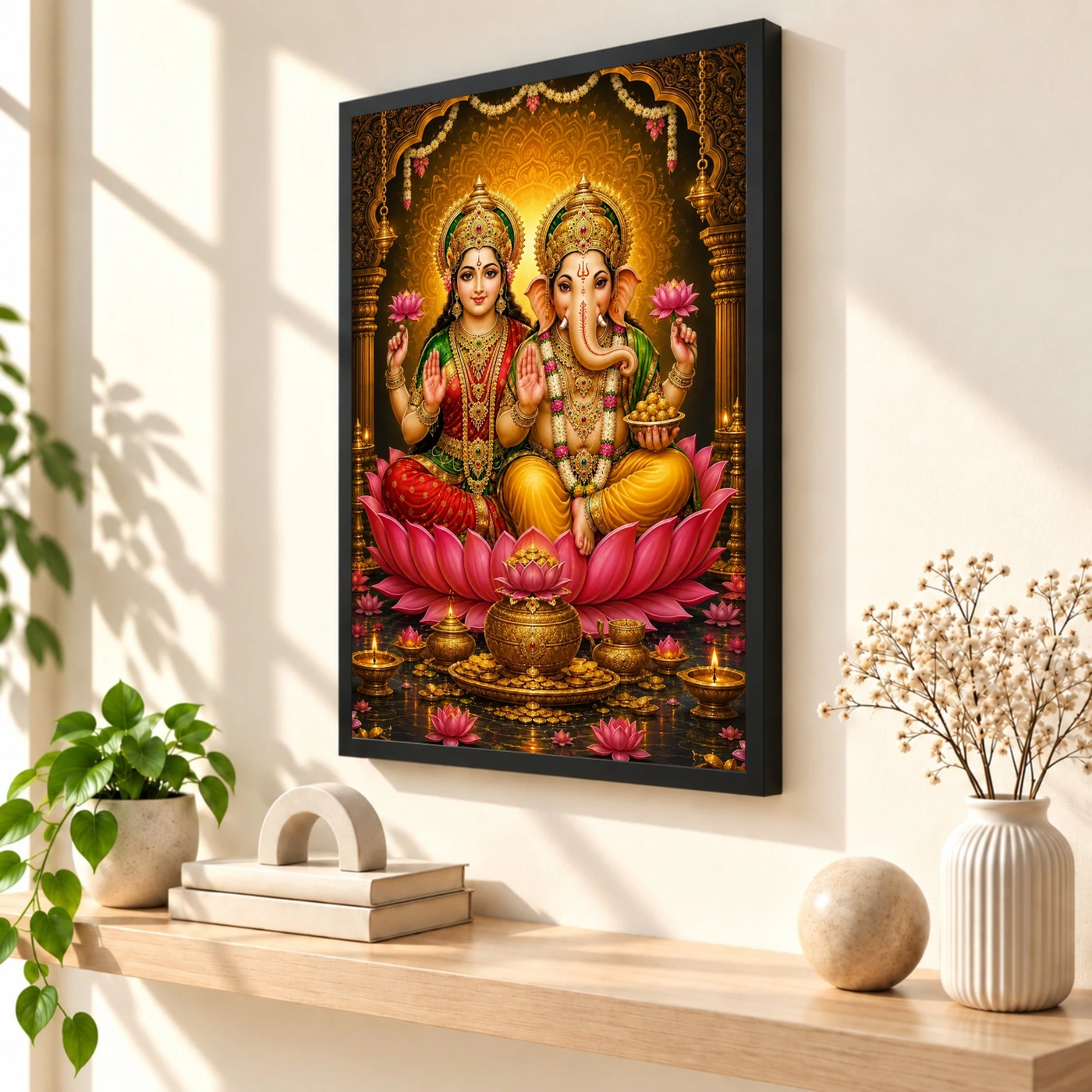Lakshmi Ganesha Vivid Premium Spiritual Poster Art Photo Frame, view 2