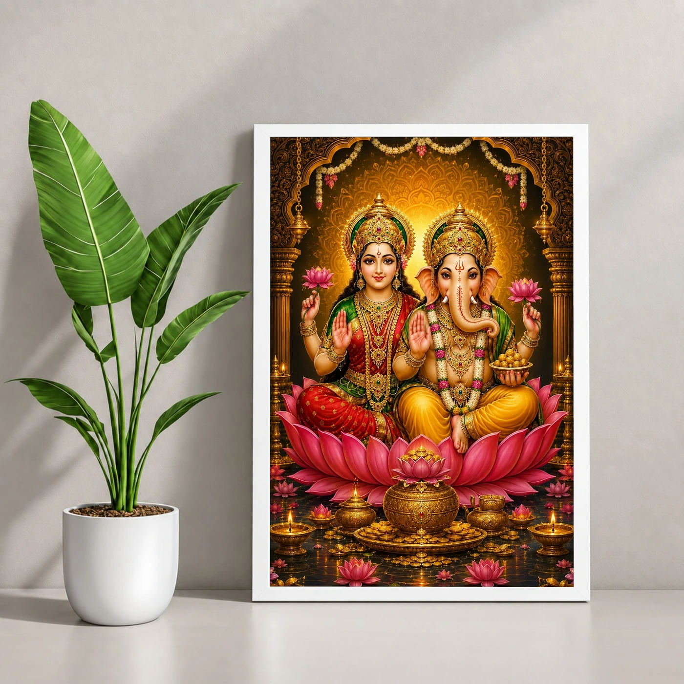 Lakshmi Ganesha Vivid Premium Spiritual Poster Art Photo Frame, view 4