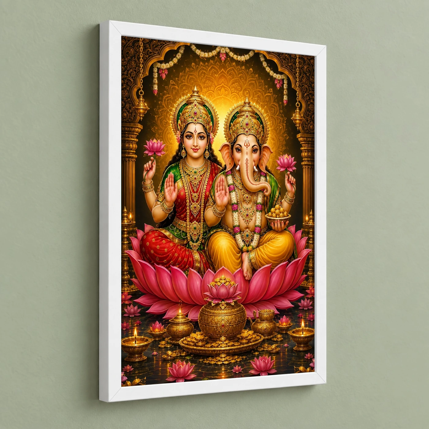 Lakshmi Ganesha Vivid Premium Spiritual Poster Art Photo Frame, view 5