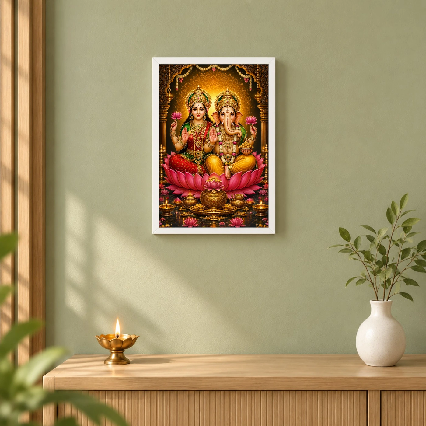 Lakshmi Ganesha Vivid Premium Spiritual Poster Art Photo Frame, view 6