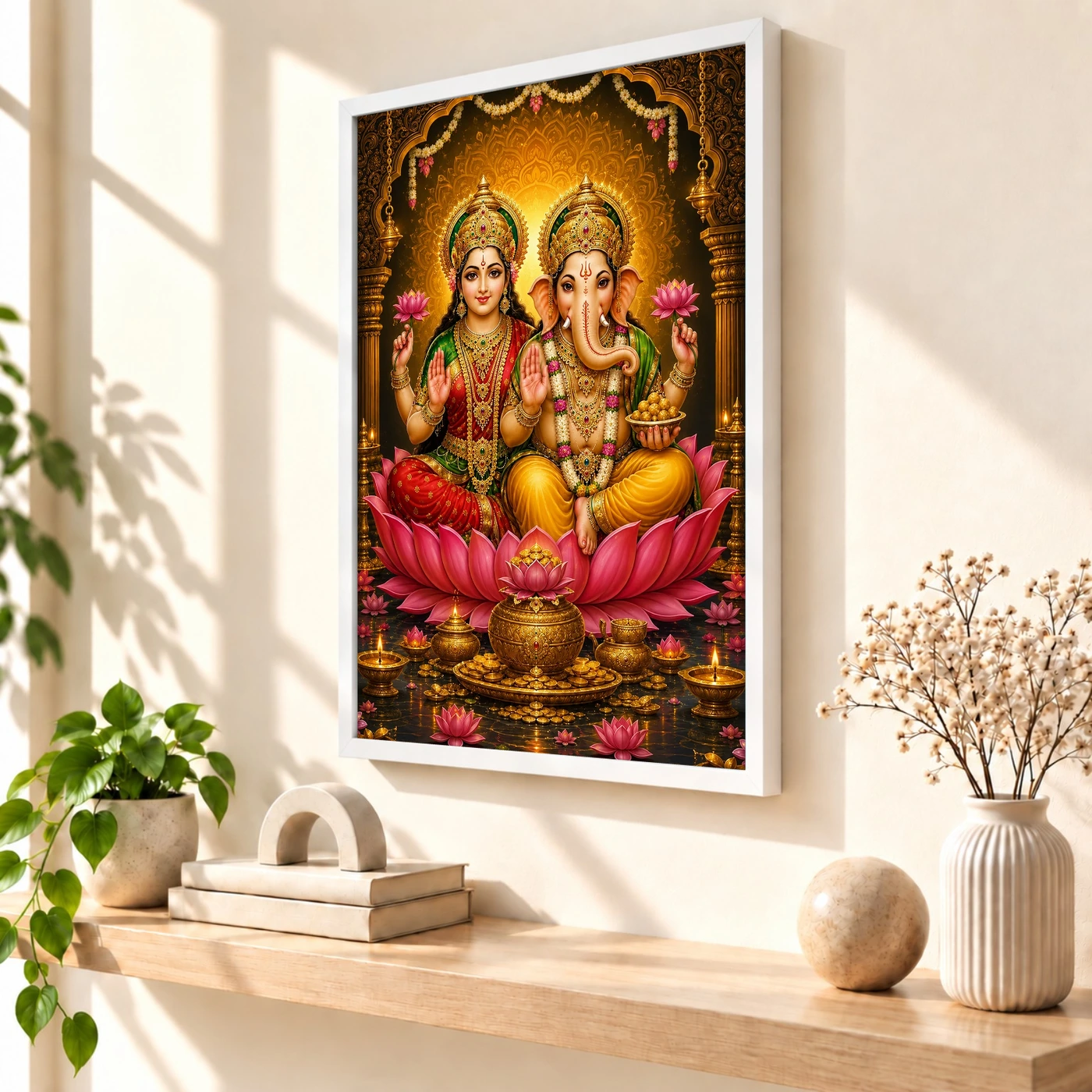 Lakshmi Ganesha Vivid Premium Spiritual Poster Art Photo Frame, view 7