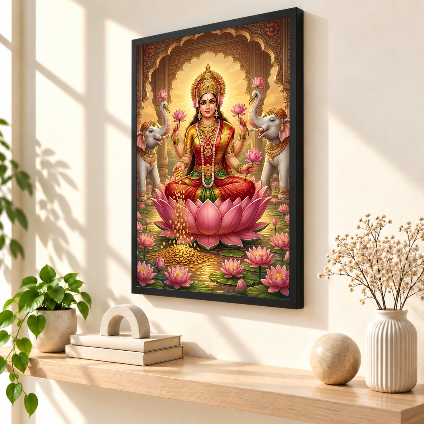 Lakshmi Gold Coins Prosperity Elephants Divine Abundance Art Photo Frame, view 2