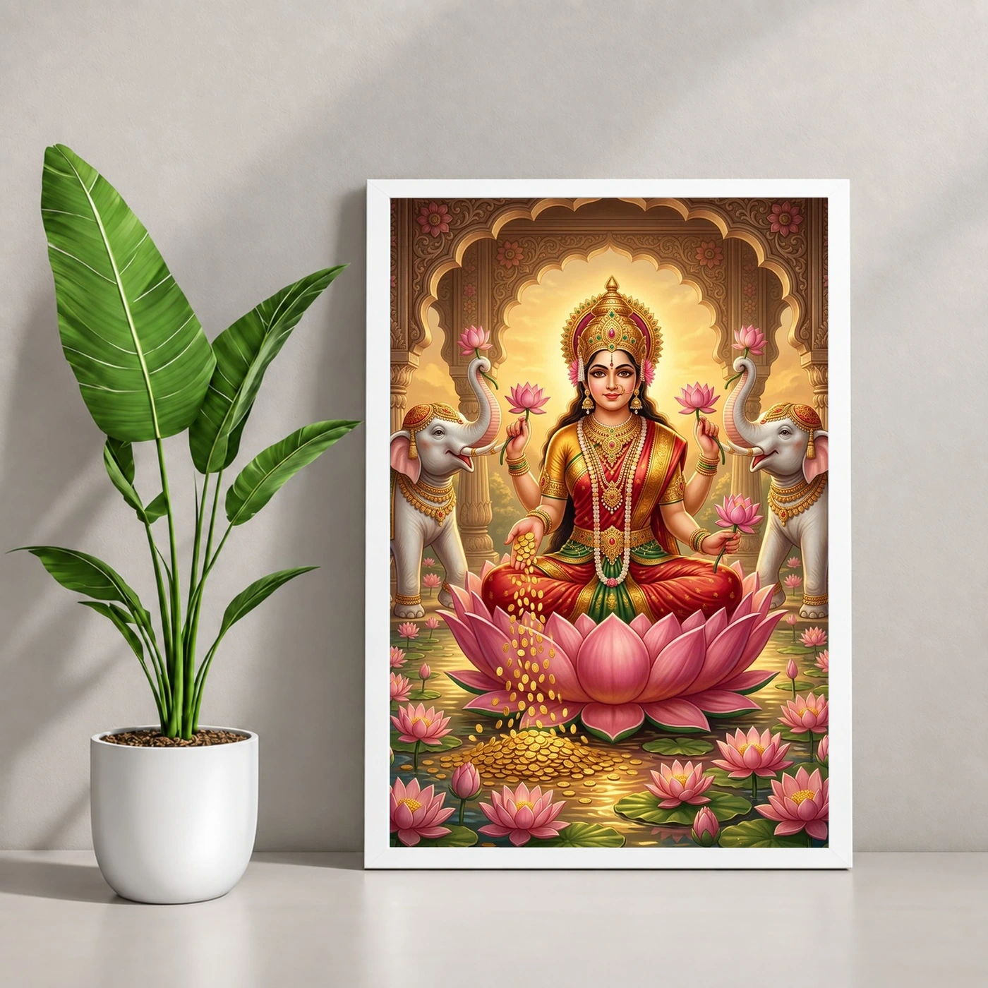 Lakshmi Gold Coins Prosperity Elephants Divine Abundance Art Photo Frame, view 4