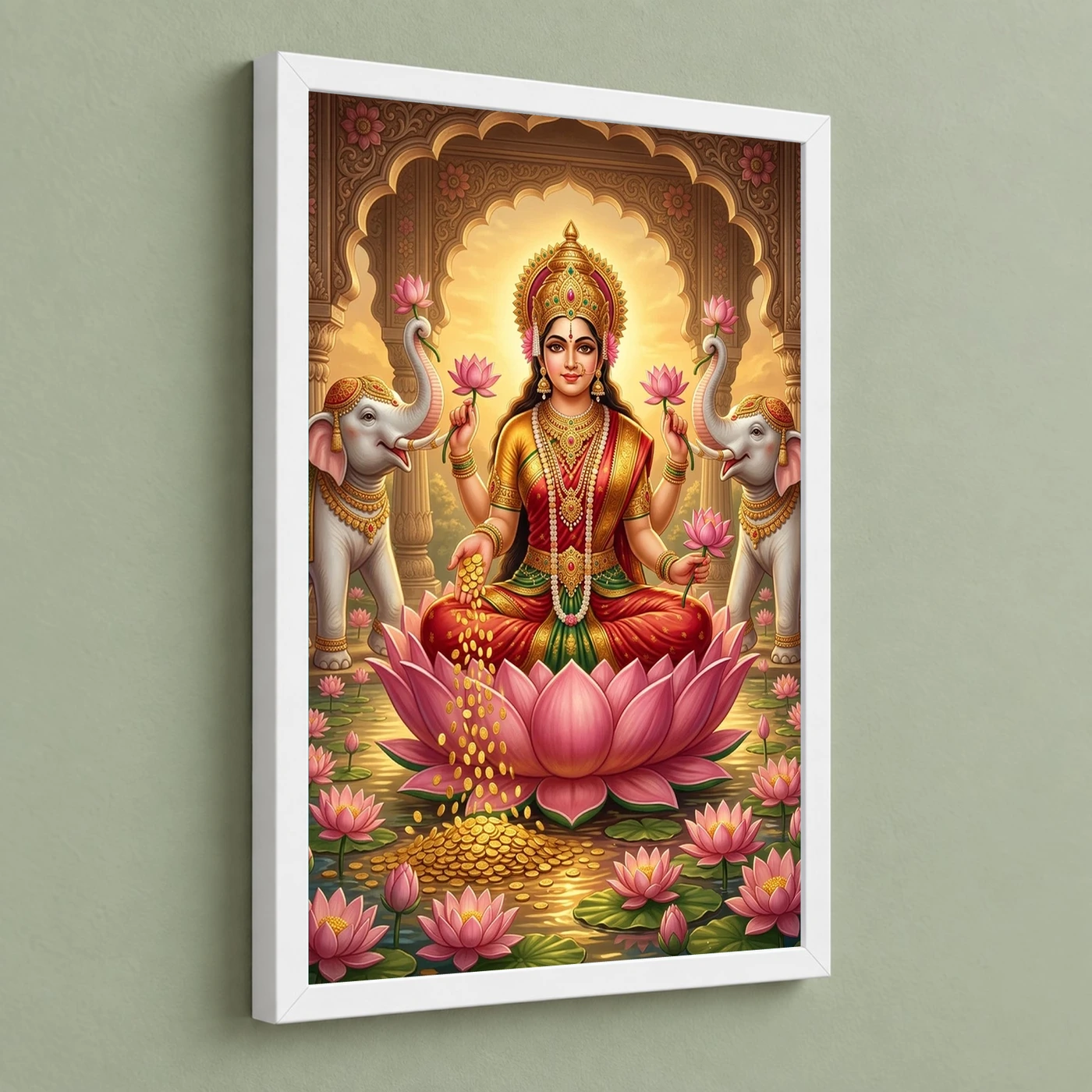 Lakshmi Gold Coins Prosperity Elephants Divine Abundance Art Photo Frame, view 5