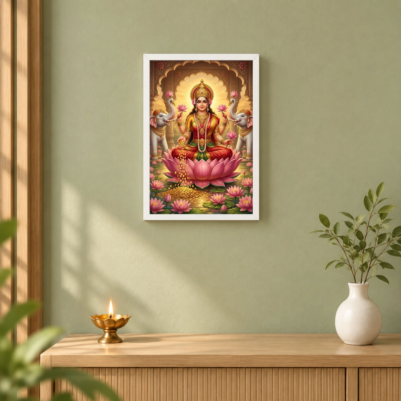 Lakshmi Gold Coins Prosperity Elephants Divine Abundance Art Photo Frame, view 6