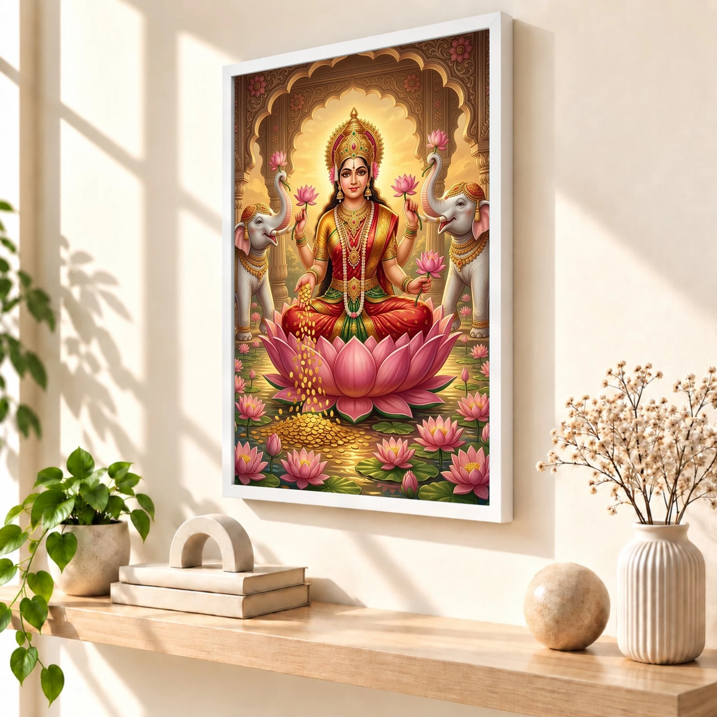 Lakshmi Gold Coins Prosperity Elephants Divine Abundance Art Photo Frame, view 7
