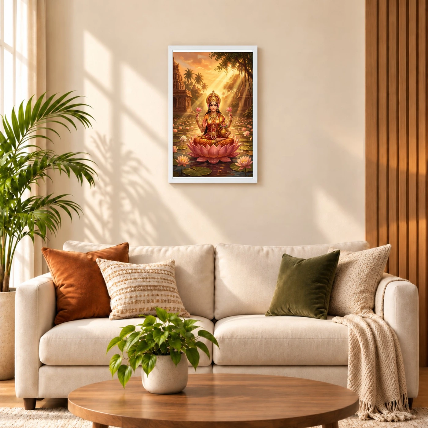 Lakshmi Golden Hour Lotus Pond Orange Gold Divine Art Photo Frame, view 9