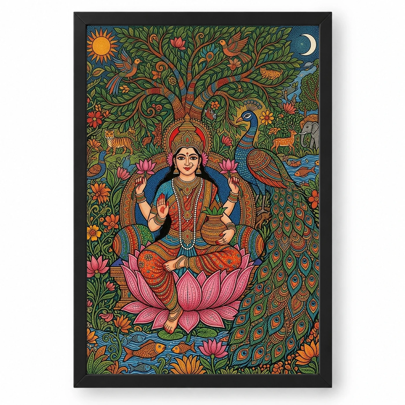 Lakshmi Gond Tribal Peacock Nature Vibrant Colorful Art Photo Frame