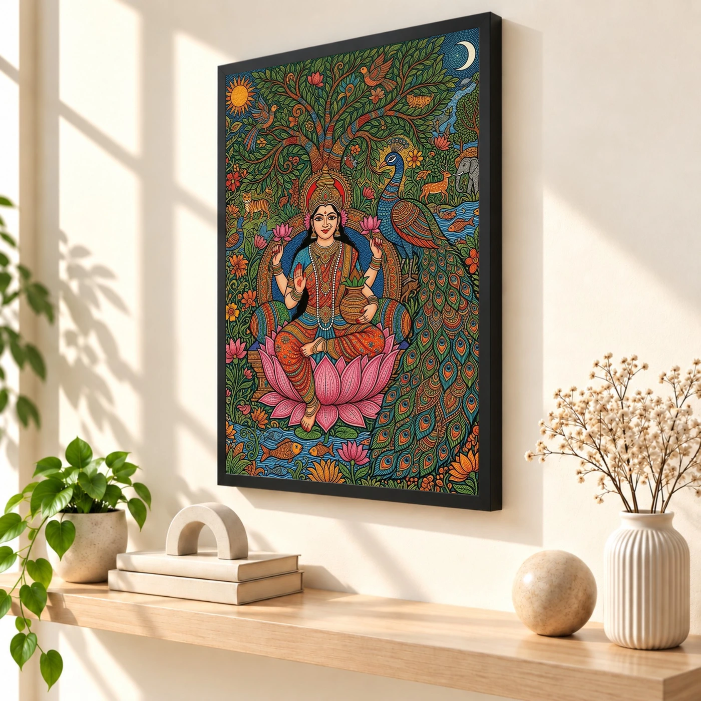 Lakshmi Gond Tribal Peacock Nature Vibrant Colorful Art Photo Frame, view 2