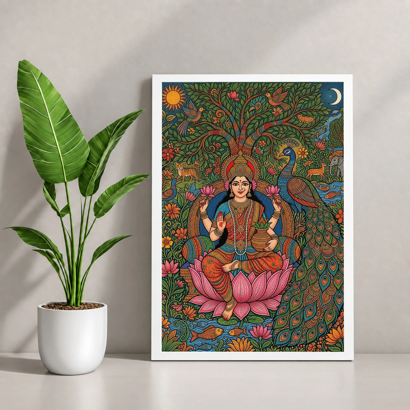 Lakshmi Gond Tribal Peacock Nature Vibrant Colorful Art Photo Frame, view 4