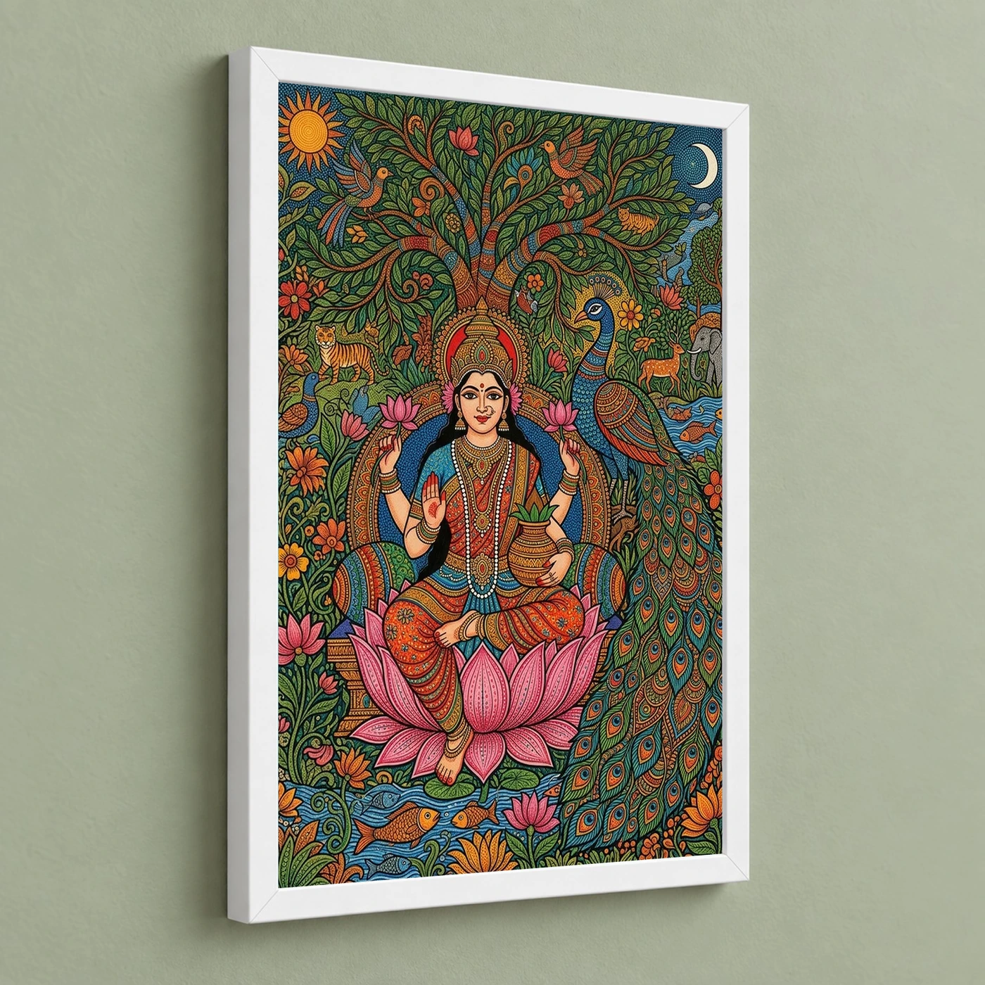 Lakshmi Gond Tribal Peacock Nature Vibrant Colorful Art Photo Frame, view 5