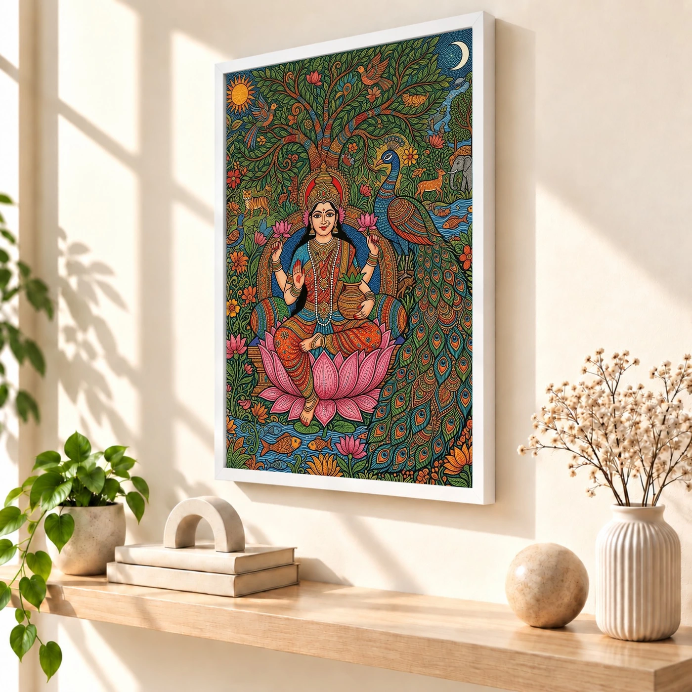 Lakshmi Gond Tribal Peacock Nature Vibrant Colorful Art Photo Frame, view 7