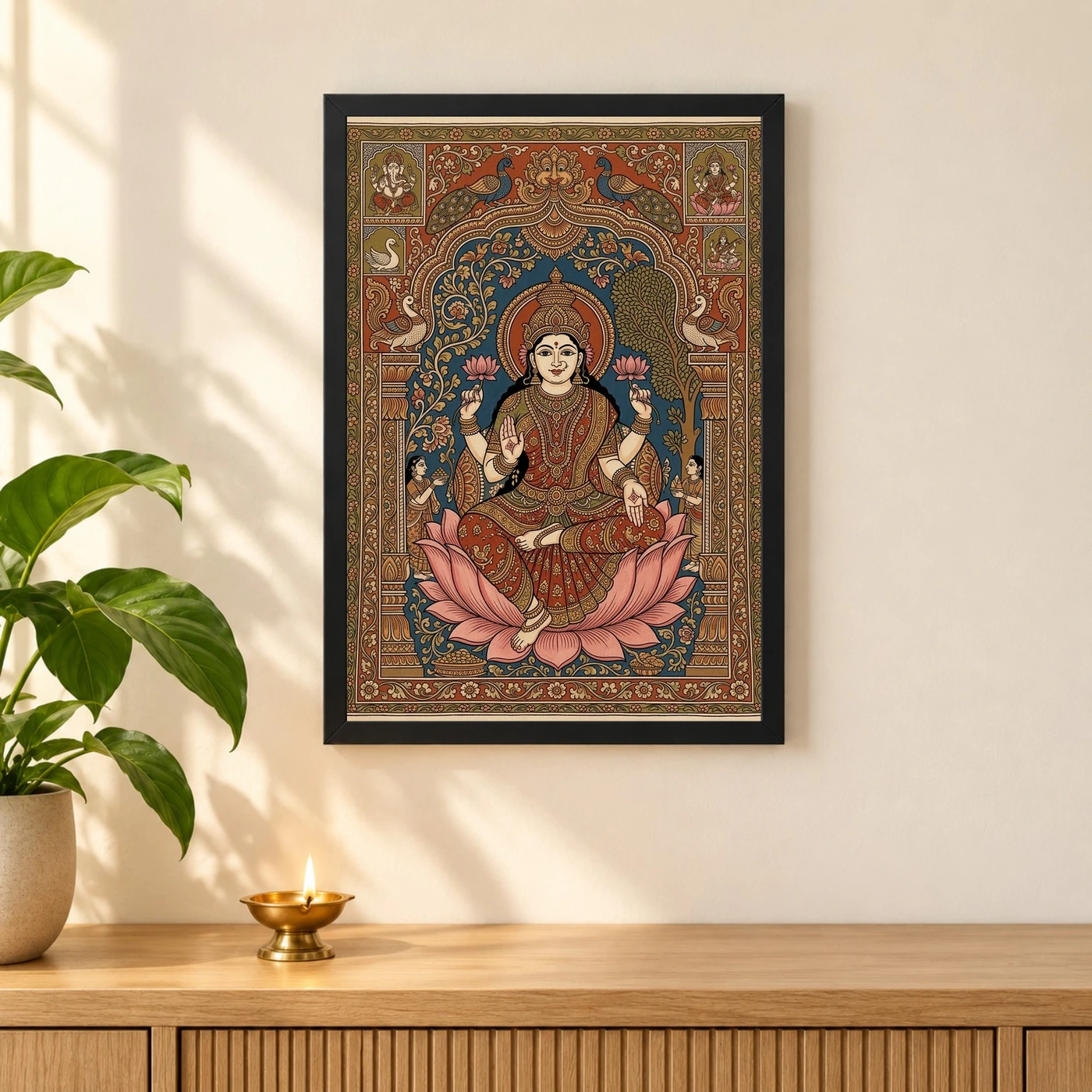 Lakshmi Kalamkari Andhra Traditional Earthy Folk Art Photo Frame, view 3