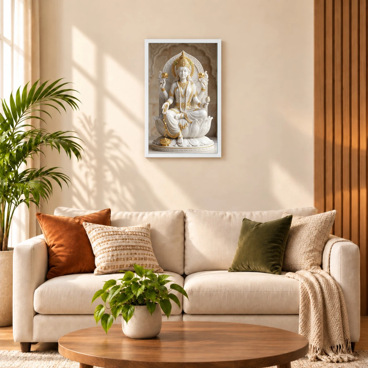 Lakshmi Marble Sculpture White Gold Divine Classical Art Photo Frame, view 9