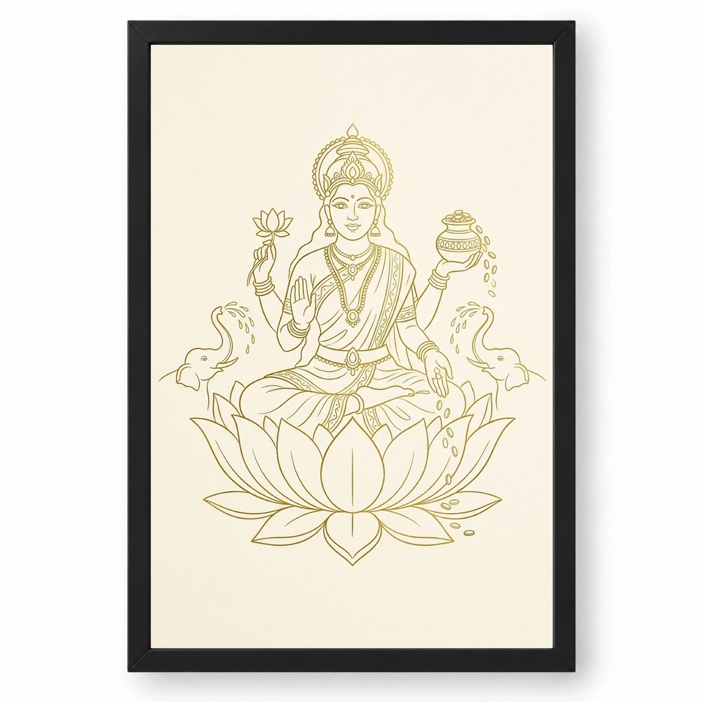Lakshmi Minimalist Line Art Gold Cream Luxury Modern Art Photo Frame