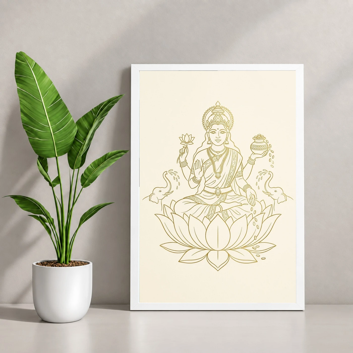 Lakshmi Minimalist Line Art Gold Cream Luxury Modern Art Photo Frame, view 4