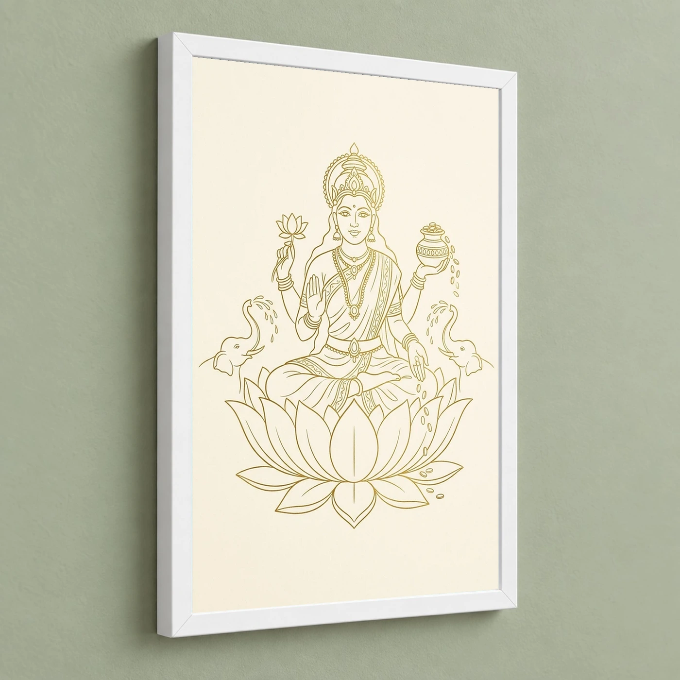 Lakshmi Minimalist Line Art Gold Cream Luxury Modern Art Photo Frame, view 5
