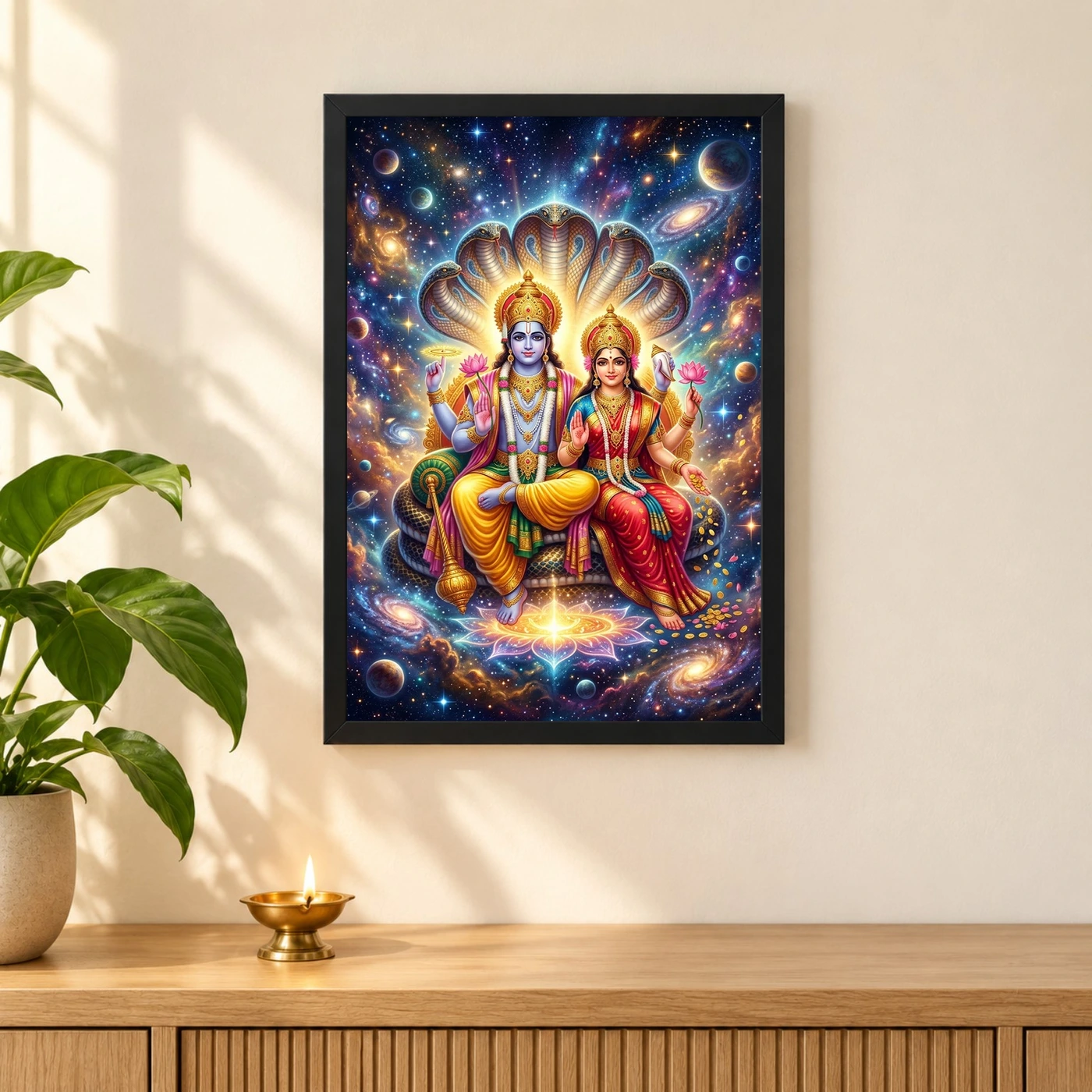Lakshmi Narayan Cosmic Universe Divine Couple Art Photo Frame, view 3