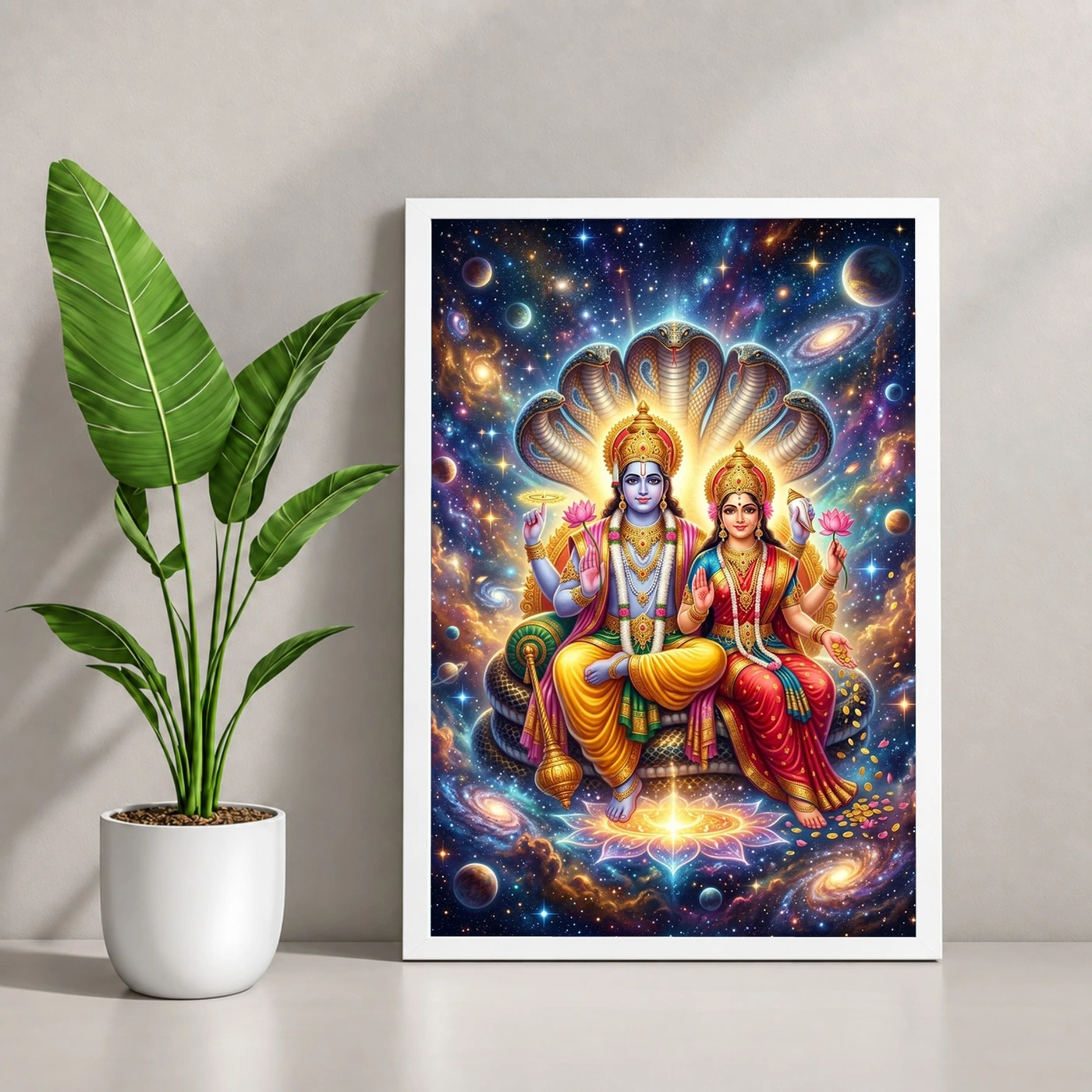 Lakshmi Narayan Cosmic Universe Divine Couple Art Photo Frame, view 4