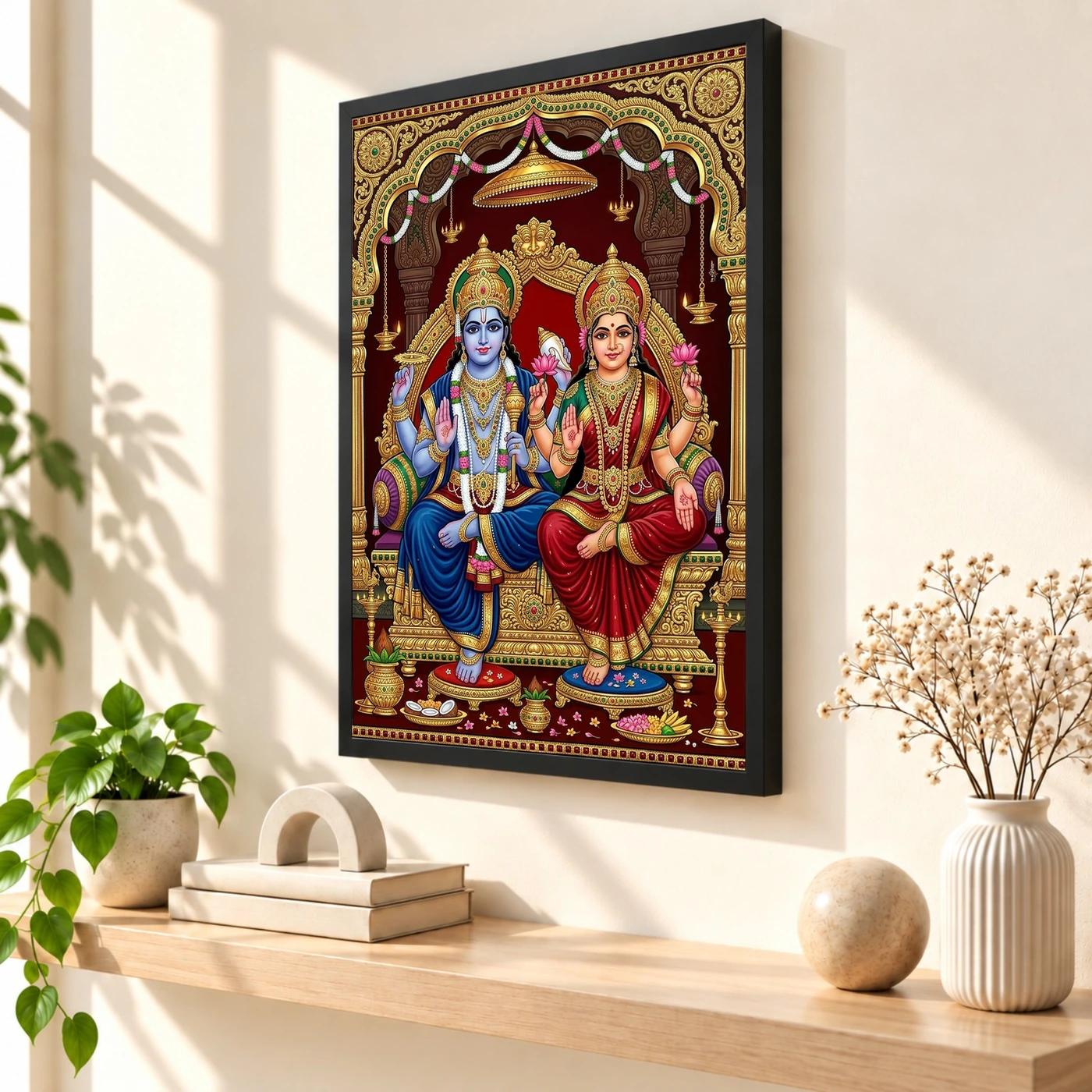 Lakshmi Narayan Tanjore Painting Gold South Indian Art Photo Frame, view 2