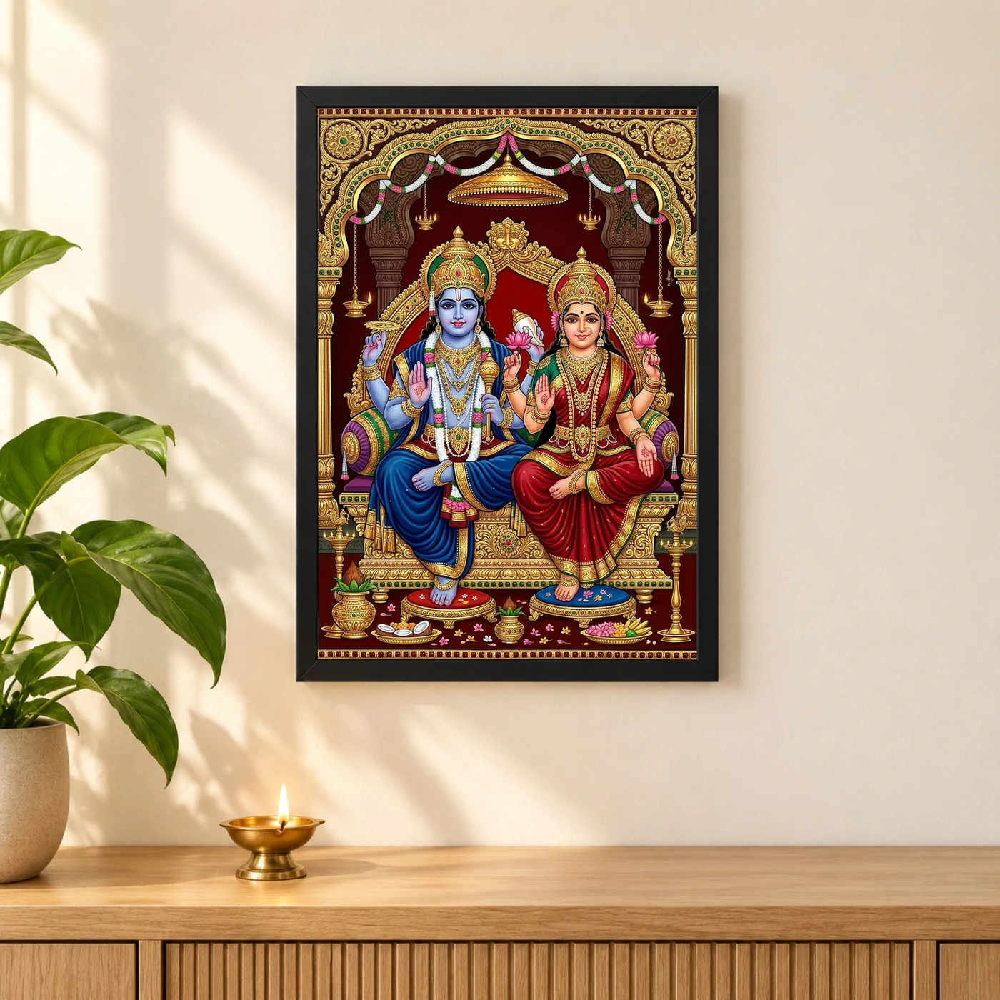 Lakshmi Narayan Tanjore Painting Gold South Indian Art Photo Frame, view 3