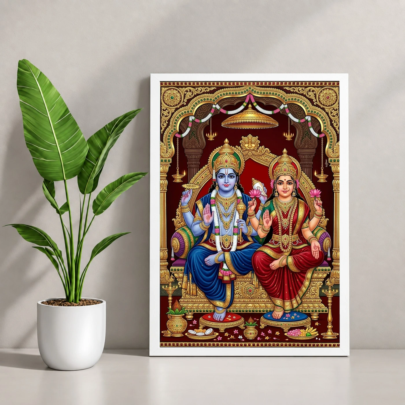 Lakshmi Narayan Tanjore Painting Gold South Indian Art Photo Frame, view 4