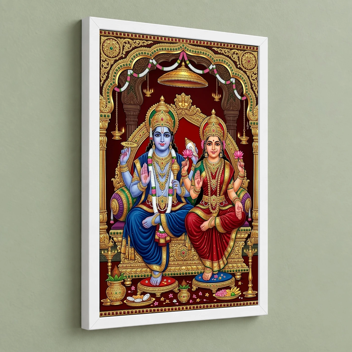 Lakshmi Narayan Tanjore Painting Gold South Indian Art Photo Frame, view 5