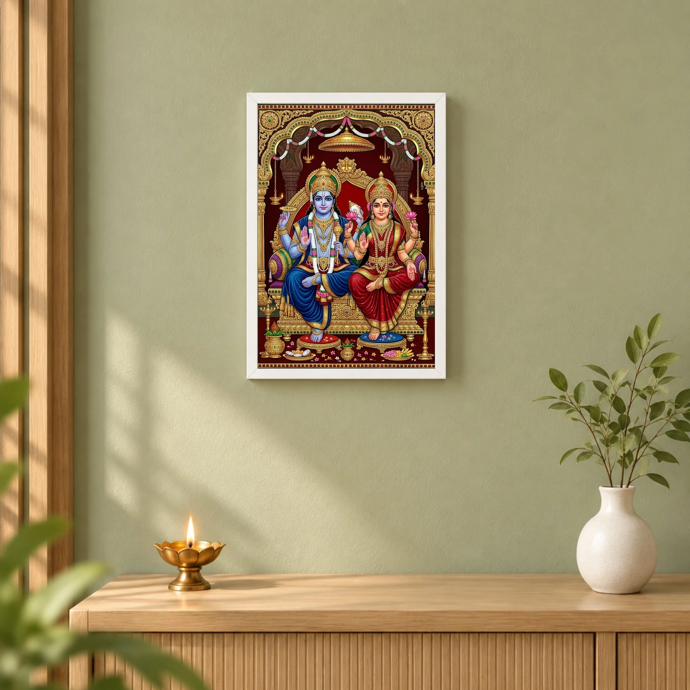 Lakshmi Narayan Tanjore Painting Gold South Indian Art Photo Frame, view 6