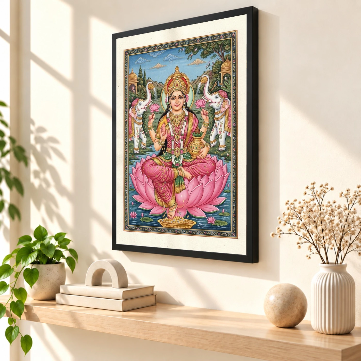 Lakshmi Rajasthani Miniature Pink Gold Traditional Art Photo Frame, view 2