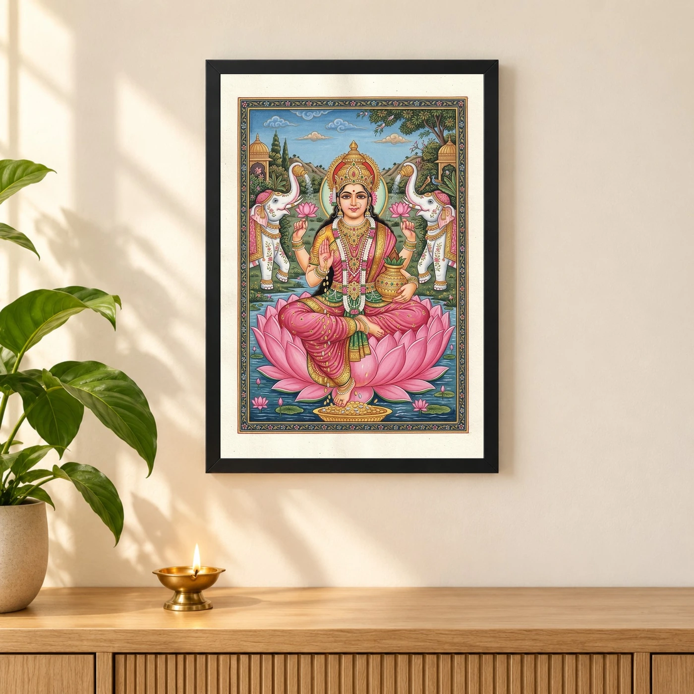 Lakshmi Rajasthani Miniature Pink Gold Traditional Art Photo Frame, view 3