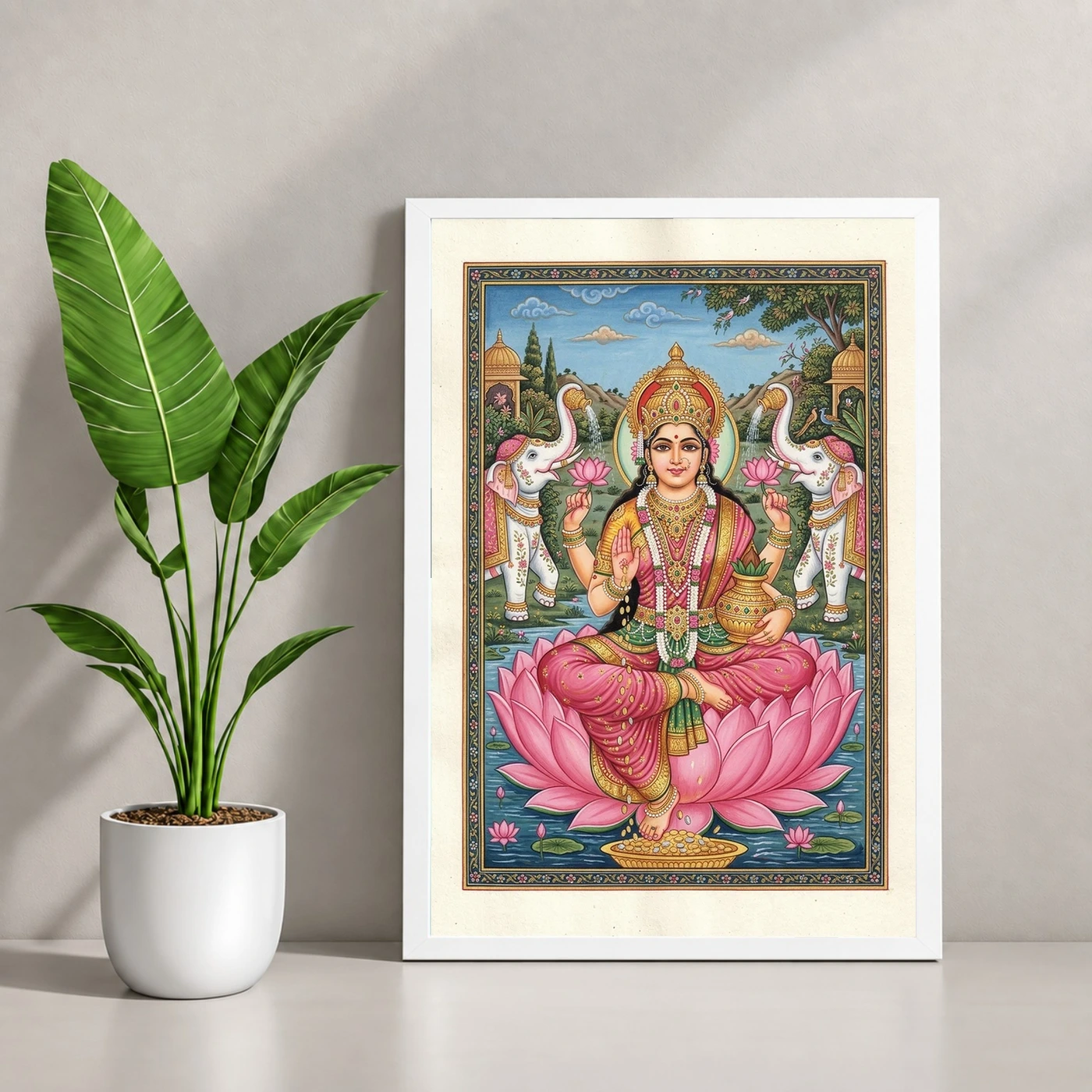 Lakshmi Rajasthani Miniature Pink Gold Traditional Art Photo Frame, view 4
