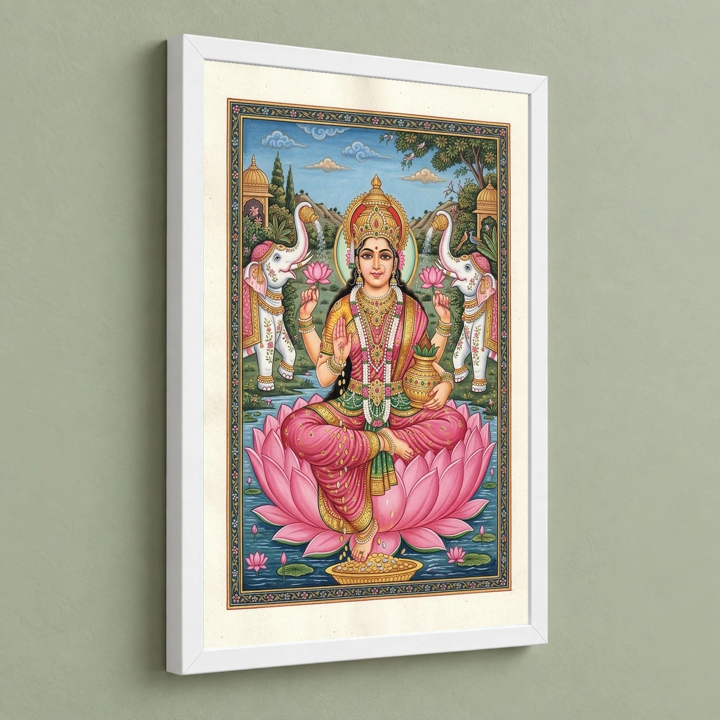 Lakshmi Rajasthani Miniature Pink Gold Traditional Art Photo Frame, view 5