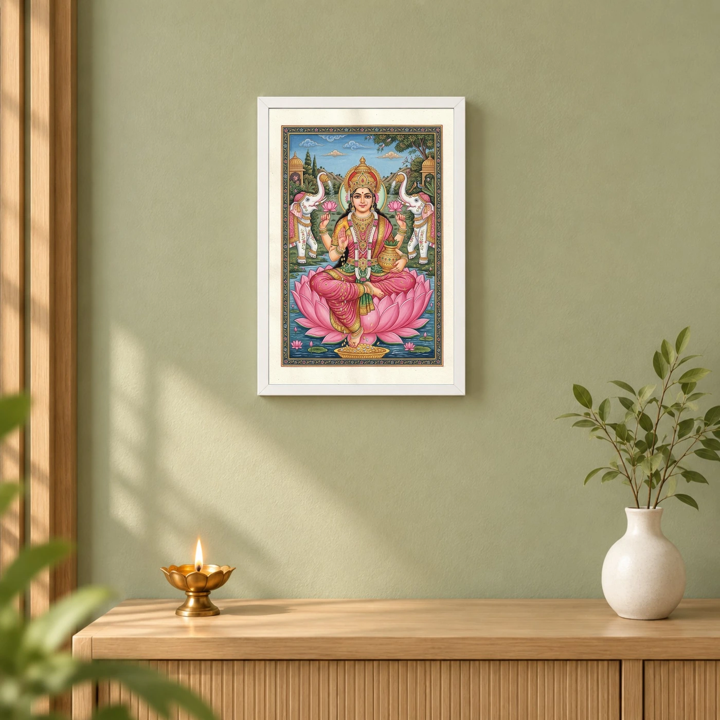 Lakshmi Rajasthani Miniature Pink Gold Traditional Art Photo Frame, view 6
