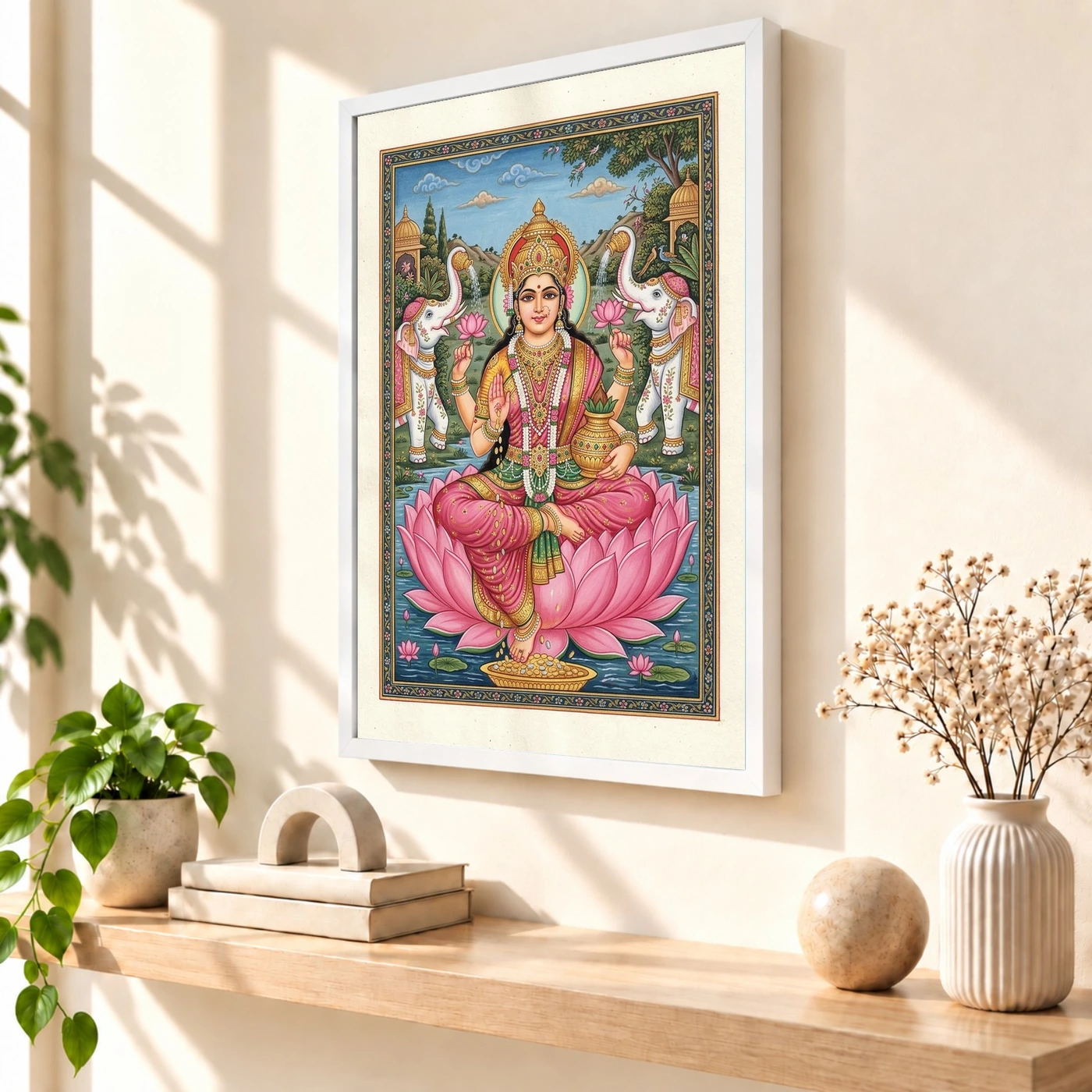 Lakshmi Rajasthani Miniature Pink Gold Traditional Art Photo Frame, view 7
